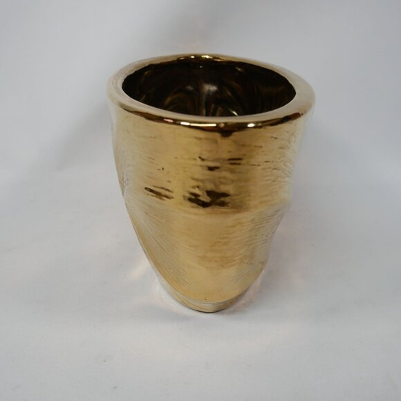 Gold Ceramic Decorative Bowl With Textured Design Oval Shape By DesignPac - Picture 3 of 6